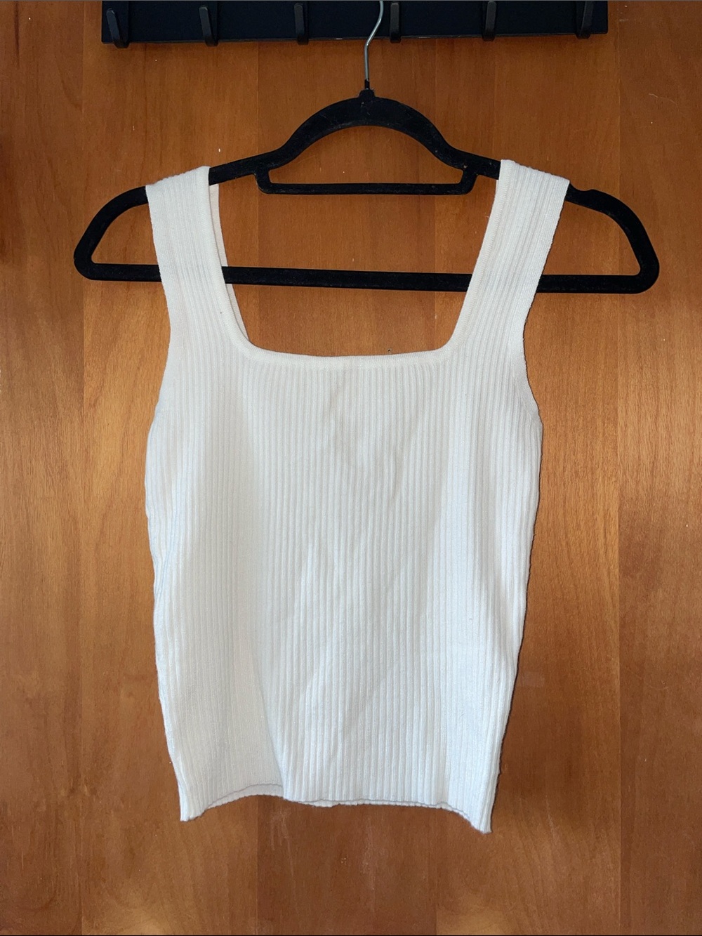 Square Neck Ribbed Tank Top in White